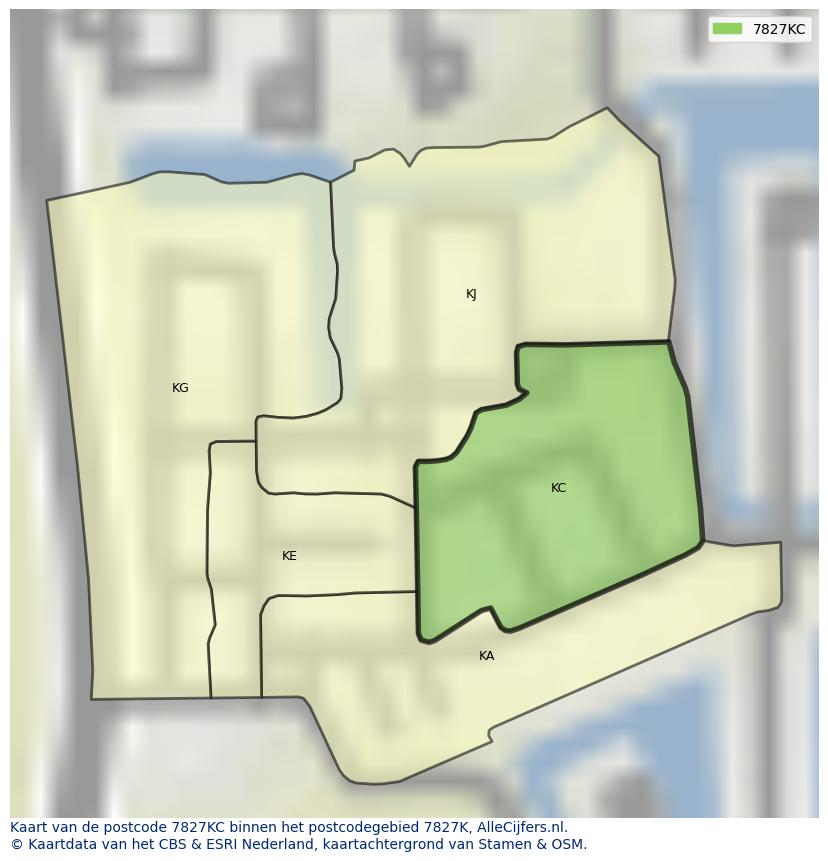 Afbeelding van het postcodegebied 7827 KC op de kaart.