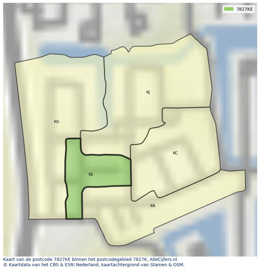 Afbeelding van het postcodegebied 7827 KE op de kaart.
