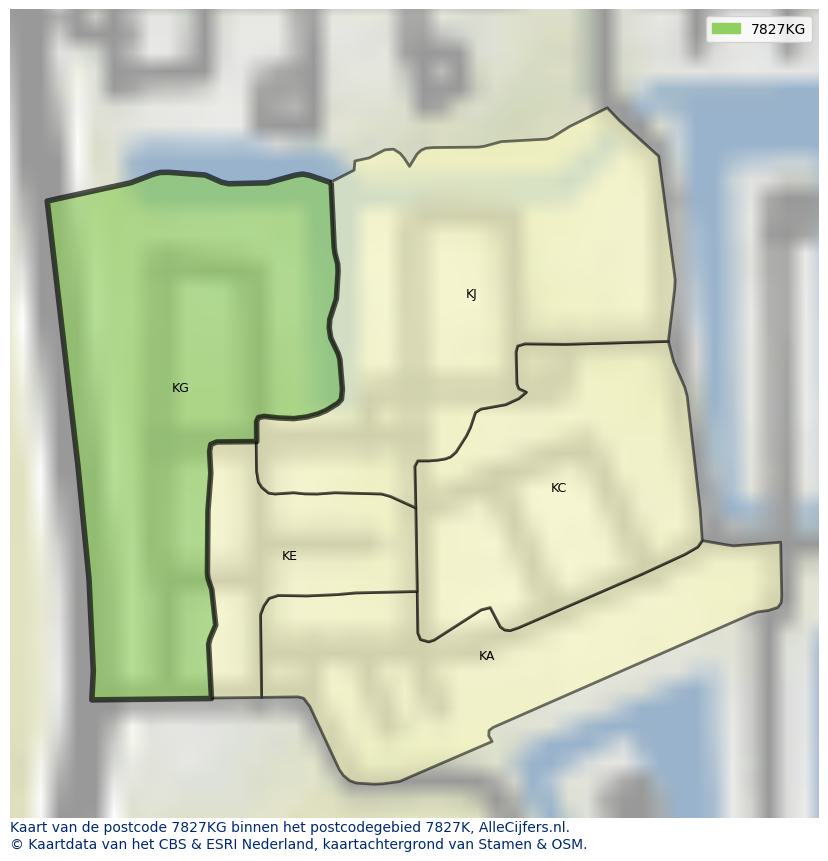 Afbeelding van het postcodegebied 7827 KG op de kaart.