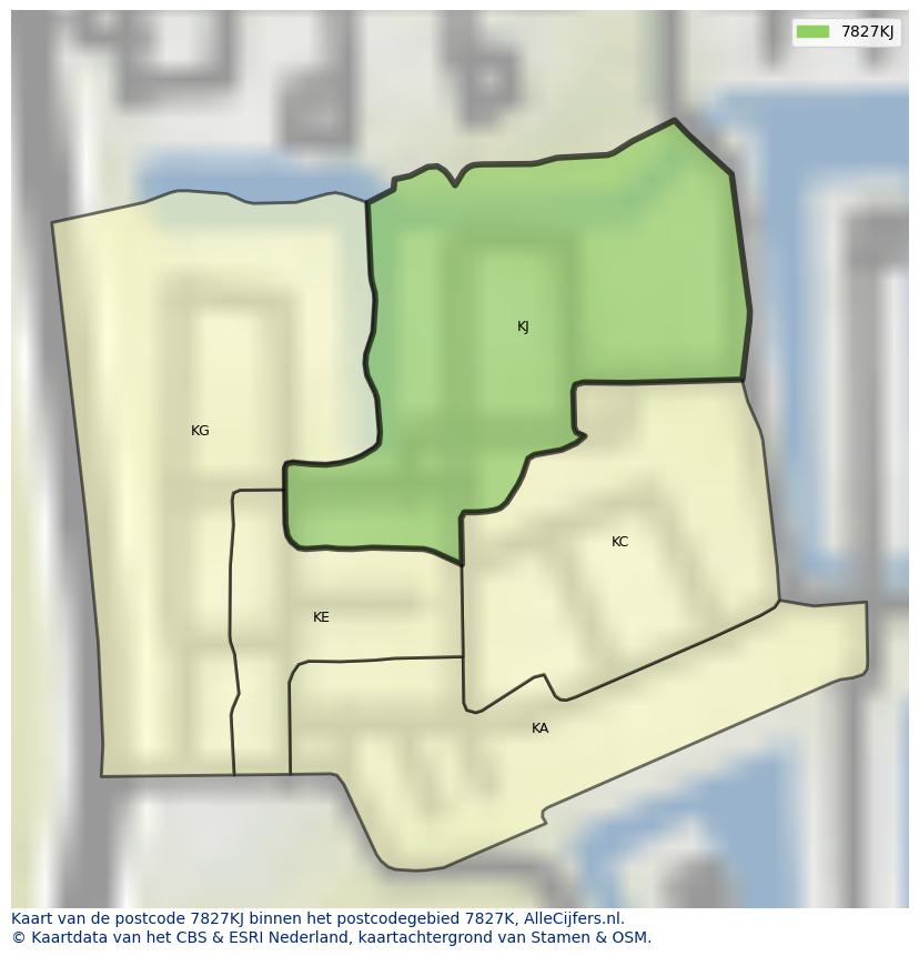 Afbeelding van het postcodegebied 7827 KJ op de kaart.