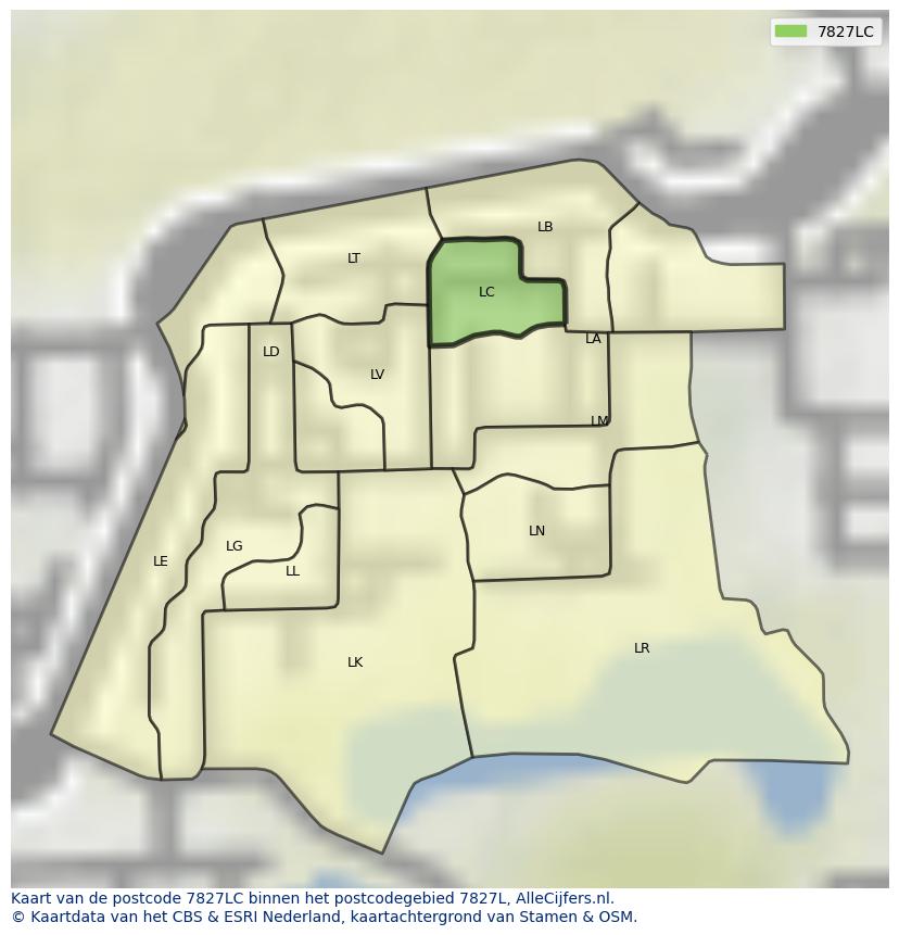 Afbeelding van het postcodegebied 7827 LC op de kaart.