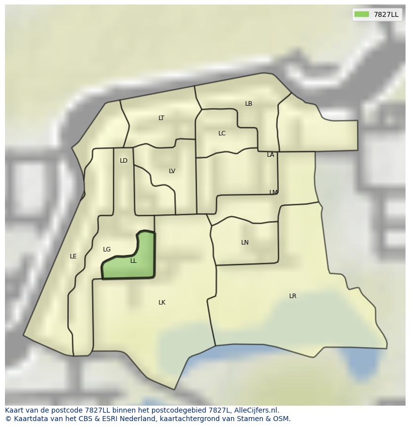 Afbeelding van het postcodegebied 7827 LL op de kaart.
