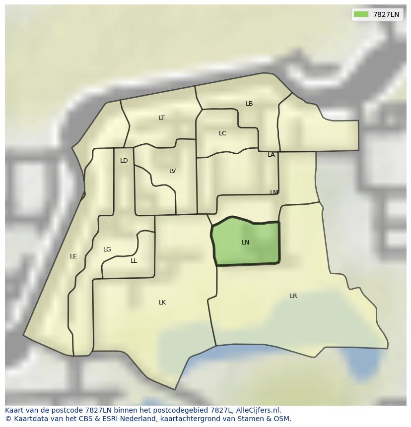 Afbeelding van het postcodegebied 7827 LN op de kaart.