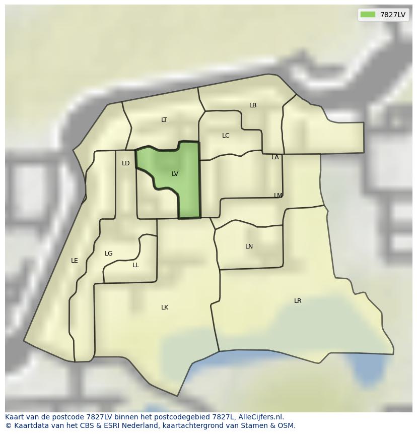Afbeelding van het postcodegebied 7827 LV op de kaart.