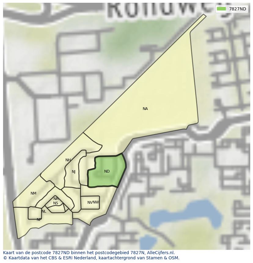 Afbeelding van het postcodegebied 7827 ND op de kaart.
