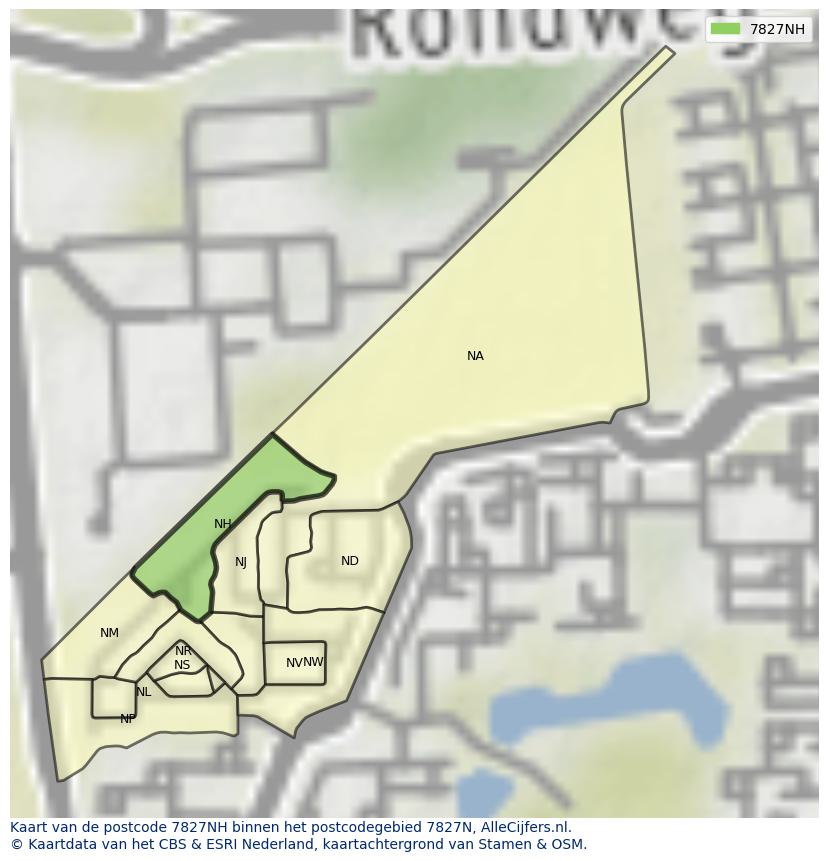 Afbeelding van het postcodegebied 7827 NH op de kaart.