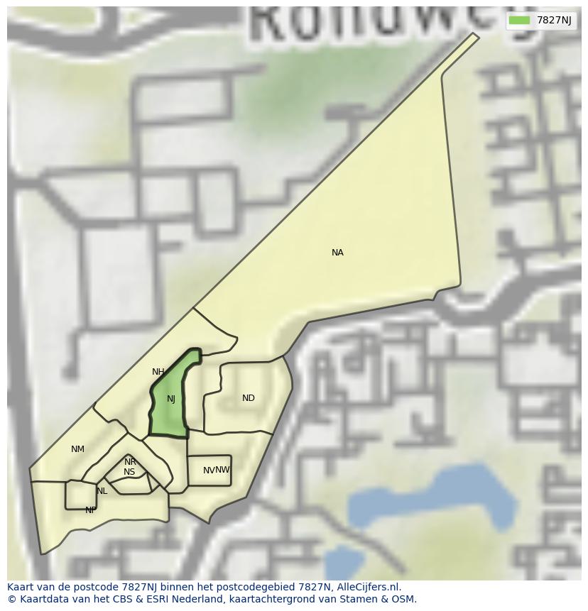Afbeelding van het postcodegebied 7827 NJ op de kaart.