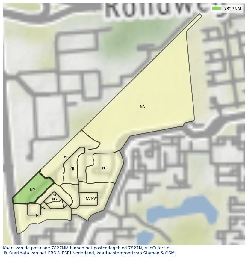 Afbeelding van het postcodegebied 7827 NM op de kaart.
