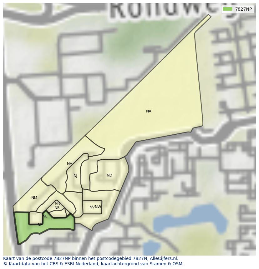 Afbeelding van het postcodegebied 7827 NP op de kaart.