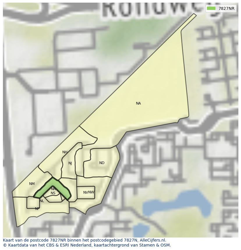 Afbeelding van het postcodegebied 7827 NR op de kaart.