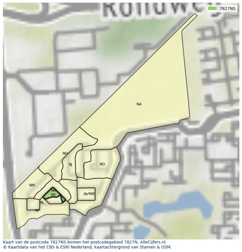 Afbeelding van het postcodegebied 7827 NS op de kaart.