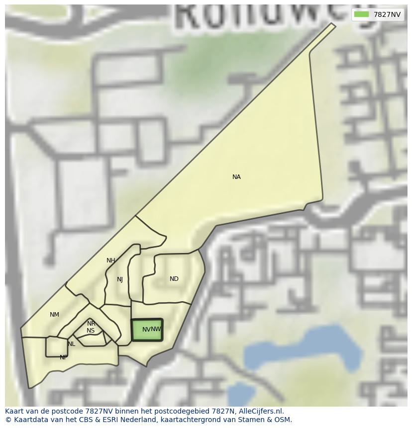 Afbeelding van het postcodegebied 7827 NV op de kaart.