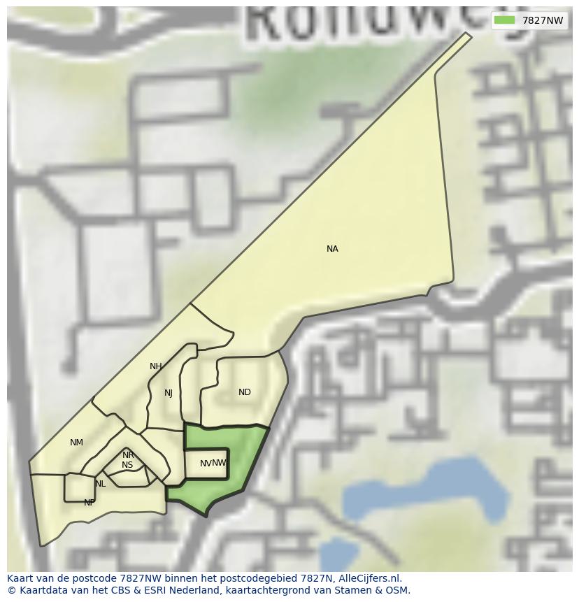 Afbeelding van het postcodegebied 7827 NW op de kaart.