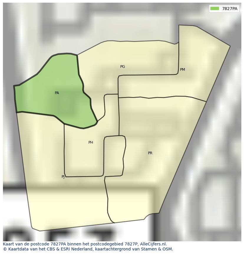 Afbeelding van het postcodegebied 7827 PA op de kaart.