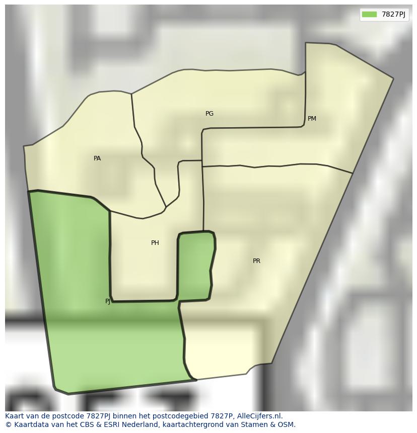 Afbeelding van het postcodegebied 7827 PJ op de kaart.