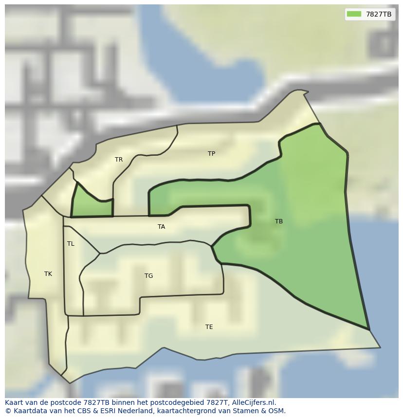 Afbeelding van het postcodegebied 7827 TB op de kaart.