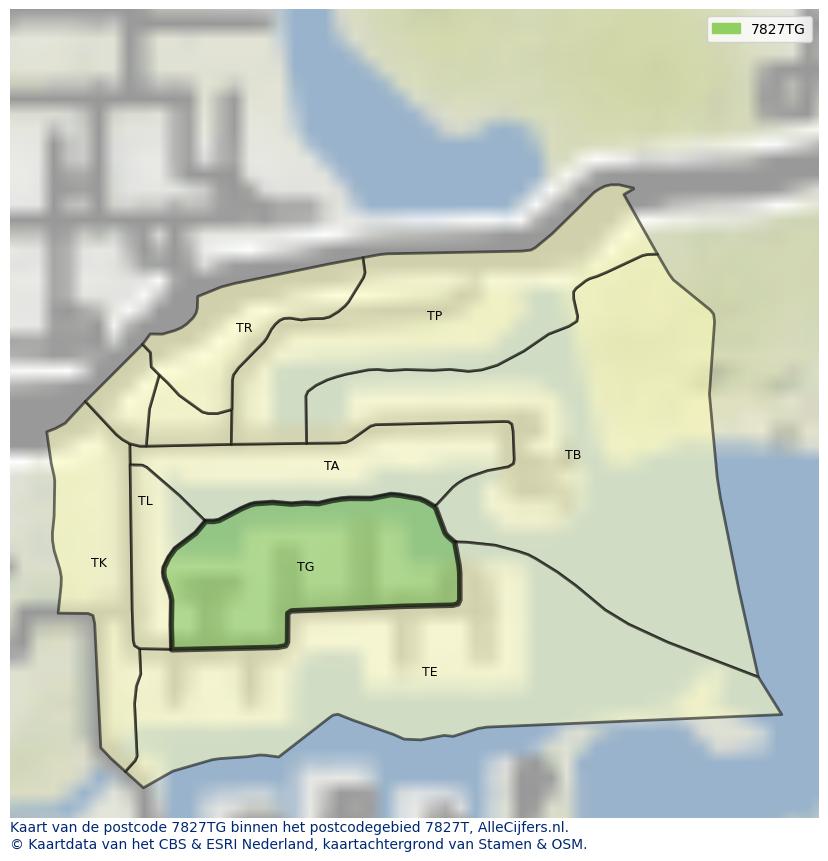Afbeelding van het postcodegebied 7827 TG op de kaart.