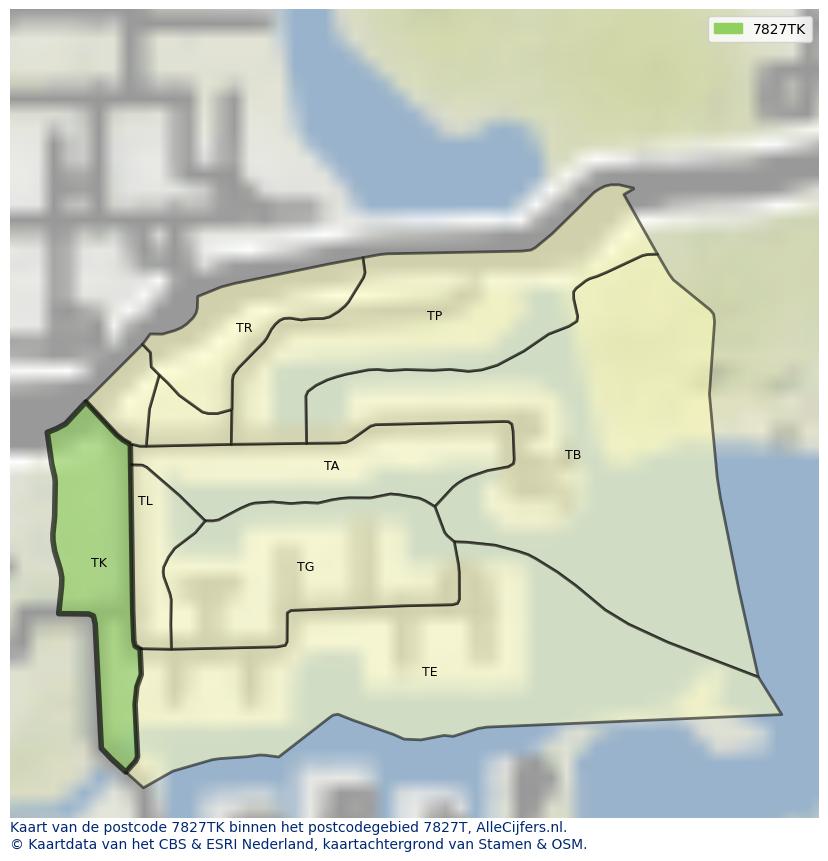 Afbeelding van het postcodegebied 7827 TK op de kaart.