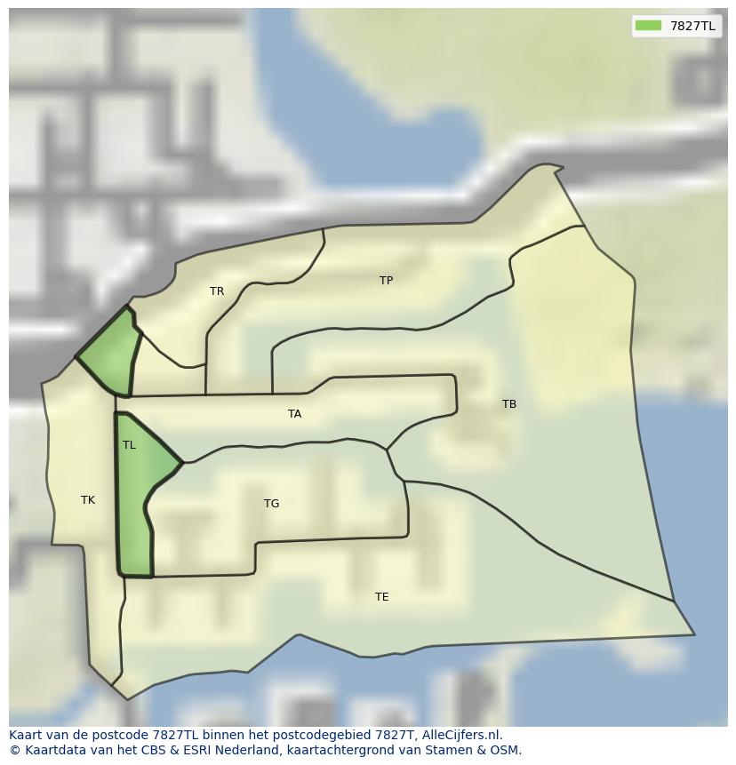 Afbeelding van het postcodegebied 7827 TL op de kaart.