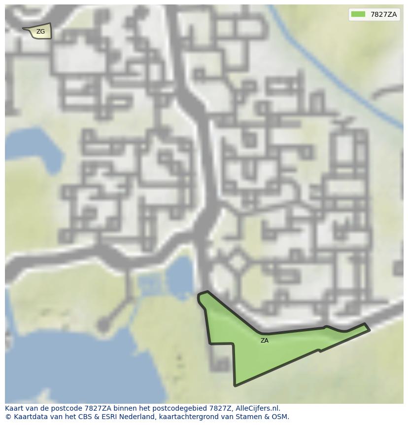 Afbeelding van het postcodegebied 7827 ZA op de kaart.