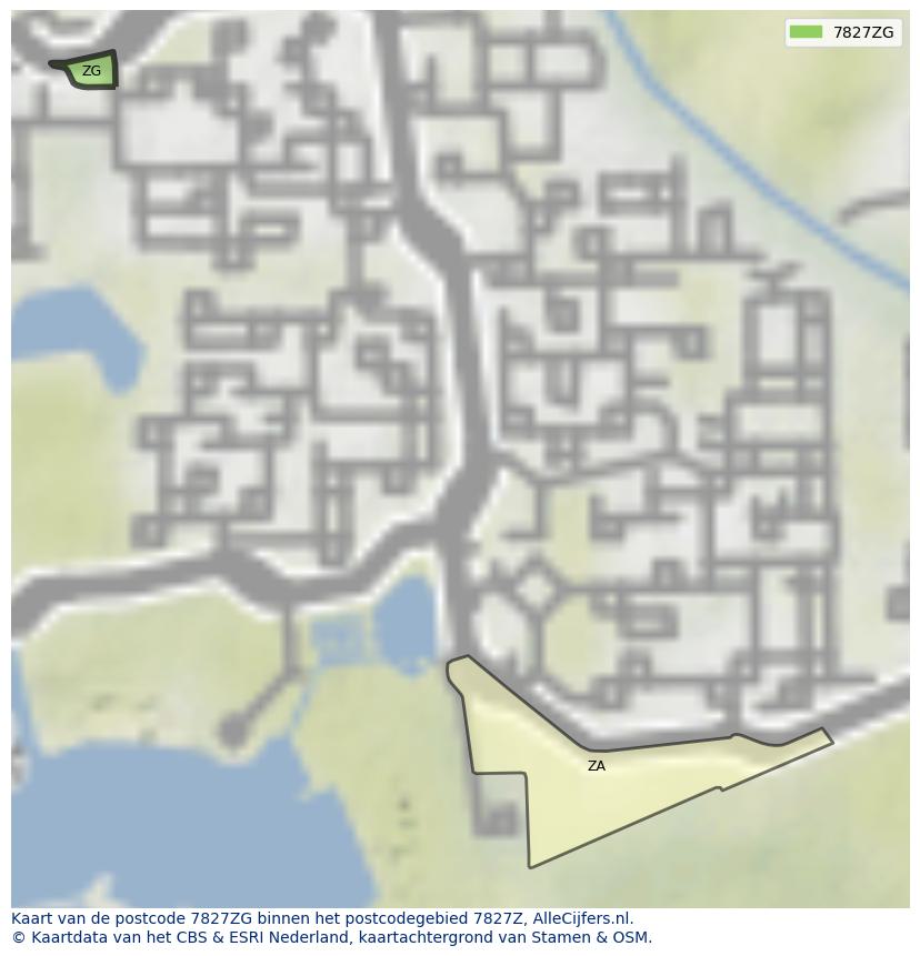Afbeelding van het postcodegebied 7827 ZG op de kaart.