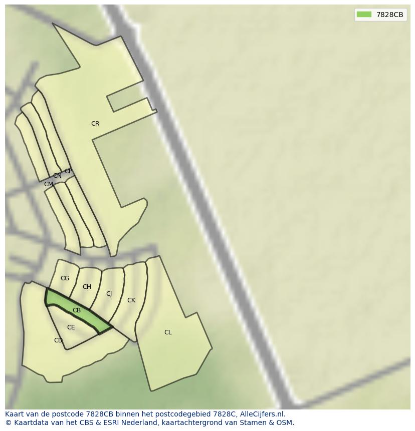 Afbeelding van het postcodegebied 7828 CB op de kaart.