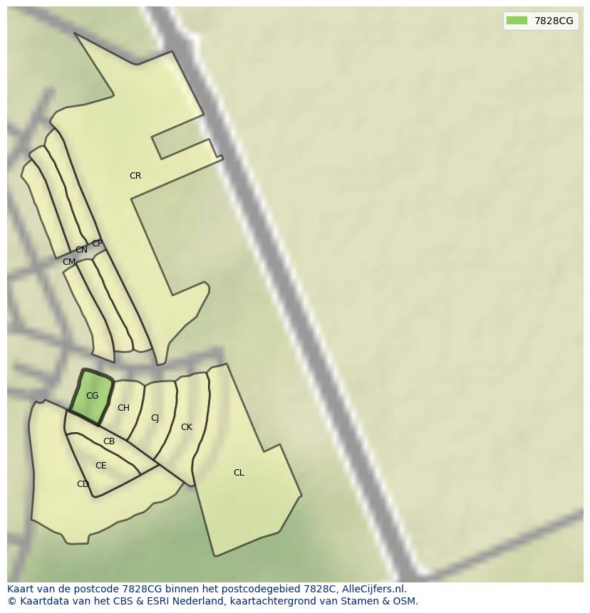 Afbeelding van het postcodegebied 7828 CG op de kaart.