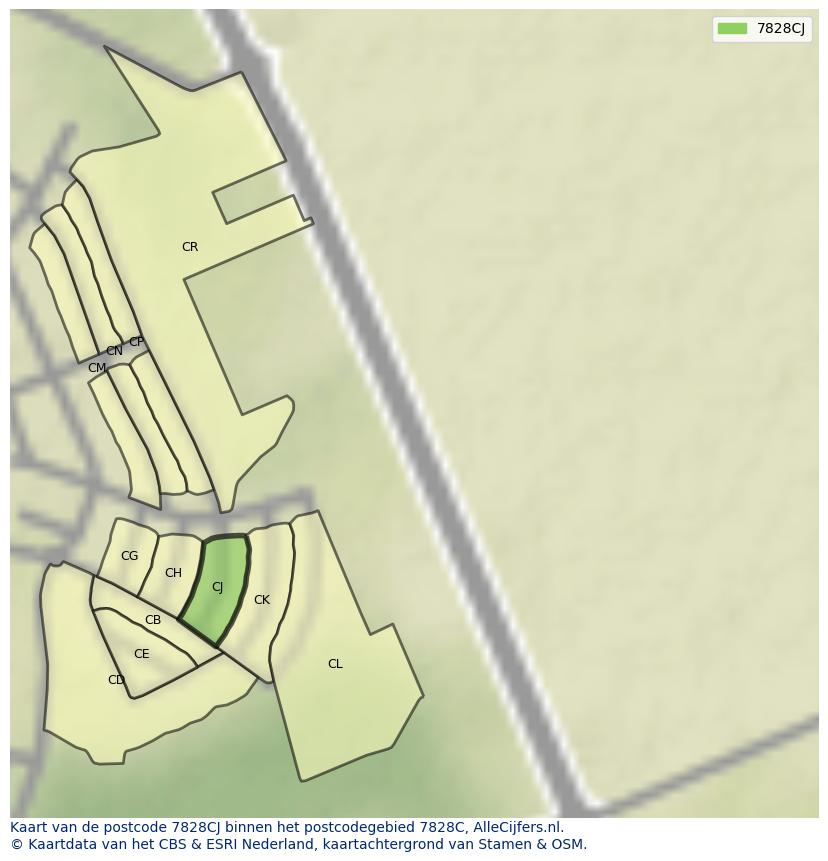 Afbeelding van het postcodegebied 7828 CJ op de kaart.