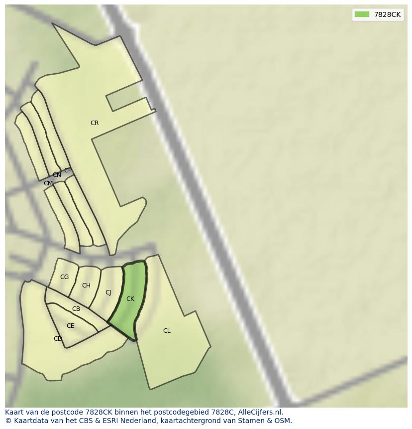 Afbeelding van het postcodegebied 7828 CK op de kaart.