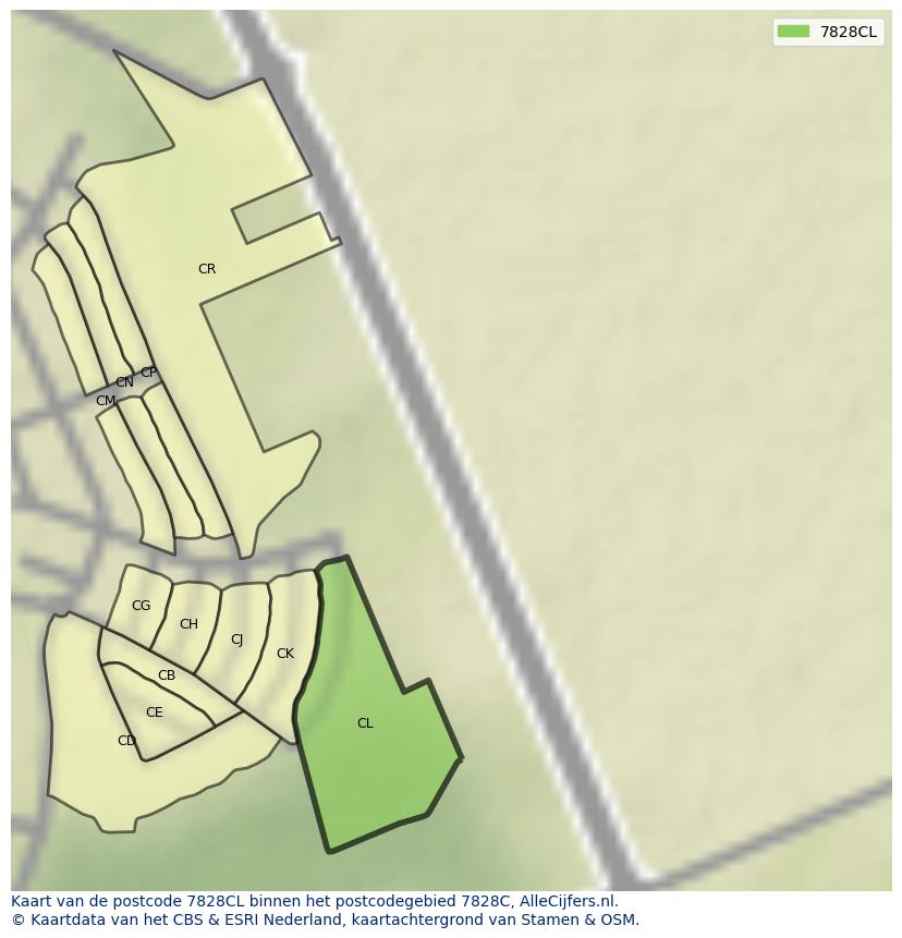 Afbeelding van het postcodegebied 7828 CL op de kaart.