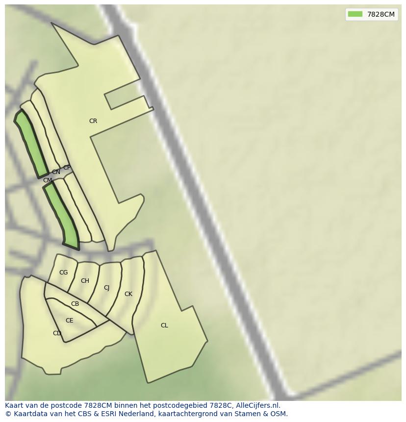 Afbeelding van het postcodegebied 7828 CM op de kaart.