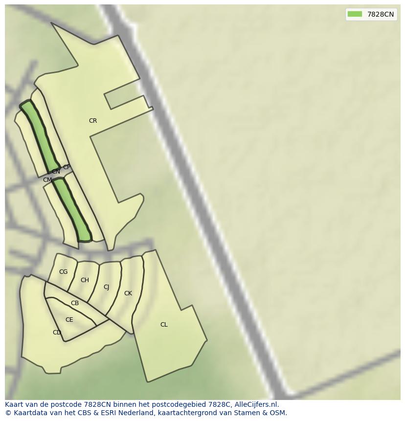 Afbeelding van het postcodegebied 7828 CN op de kaart.