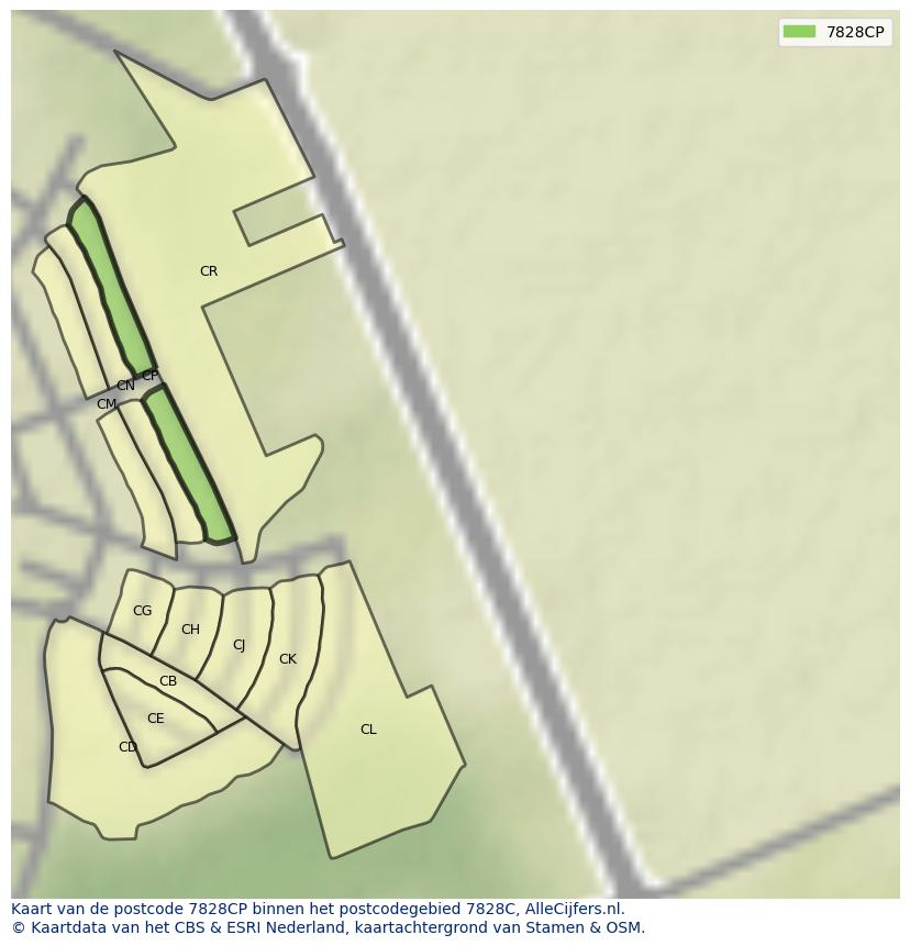 Afbeelding van het postcodegebied 7828 CP op de kaart.