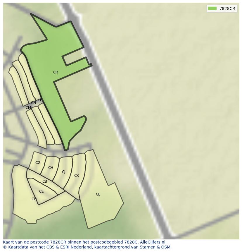 Afbeelding van het postcodegebied 7828 CR op de kaart.