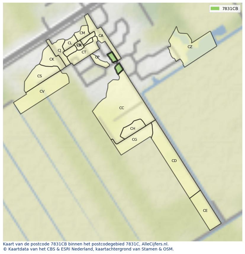 Afbeelding van het postcodegebied 7831 CB op de kaart.