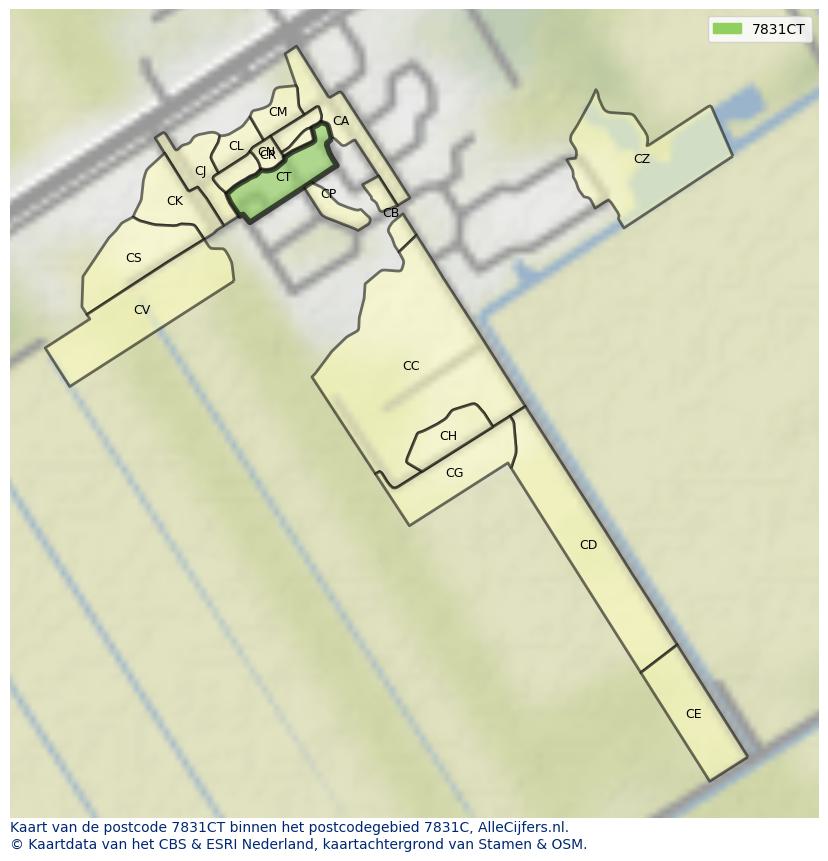 Afbeelding van het postcodegebied 7831 CT op de kaart.