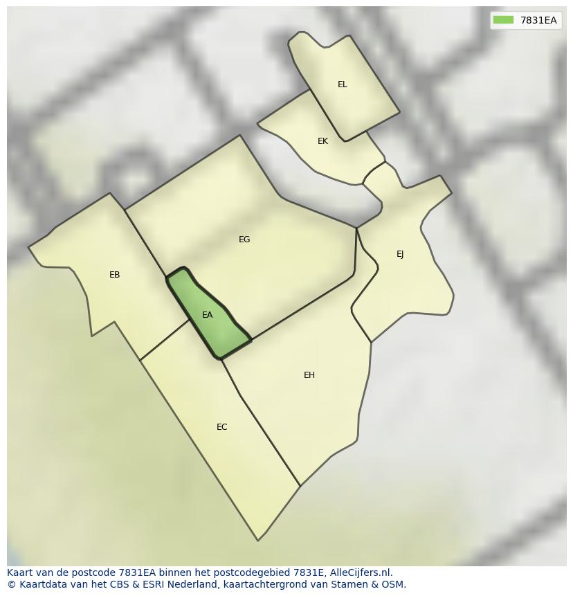Afbeelding van het postcodegebied 7831 EA op de kaart.