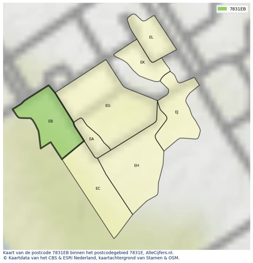 Afbeelding van het postcodegebied 7831 EB op de kaart.