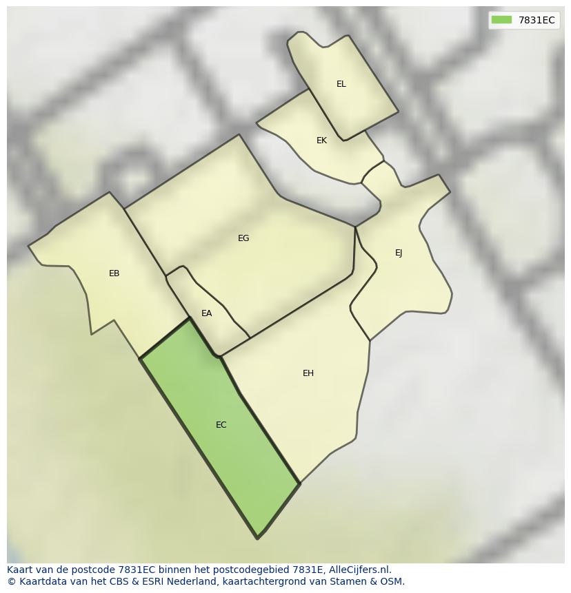 Afbeelding van het postcodegebied 7831 EC op de kaart.