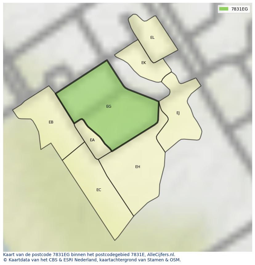 Afbeelding van het postcodegebied 7831 EG op de kaart.