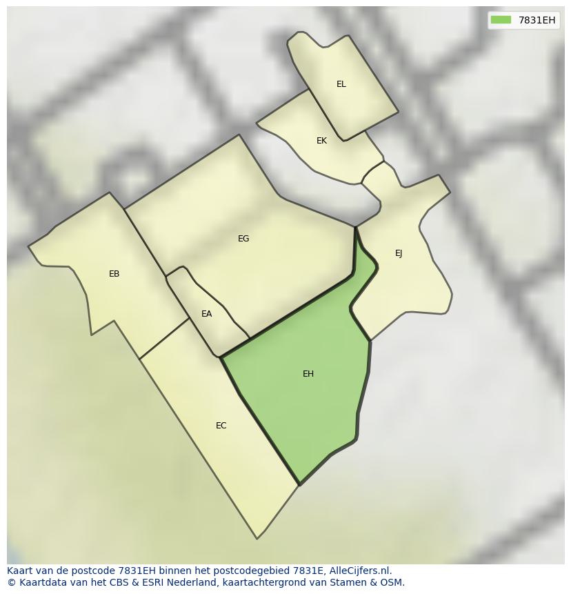 Afbeelding van het postcodegebied 7831 EH op de kaart.