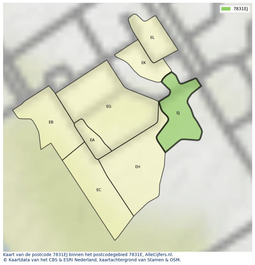 Afbeelding van het postcodegebied 7831 EJ op de kaart.