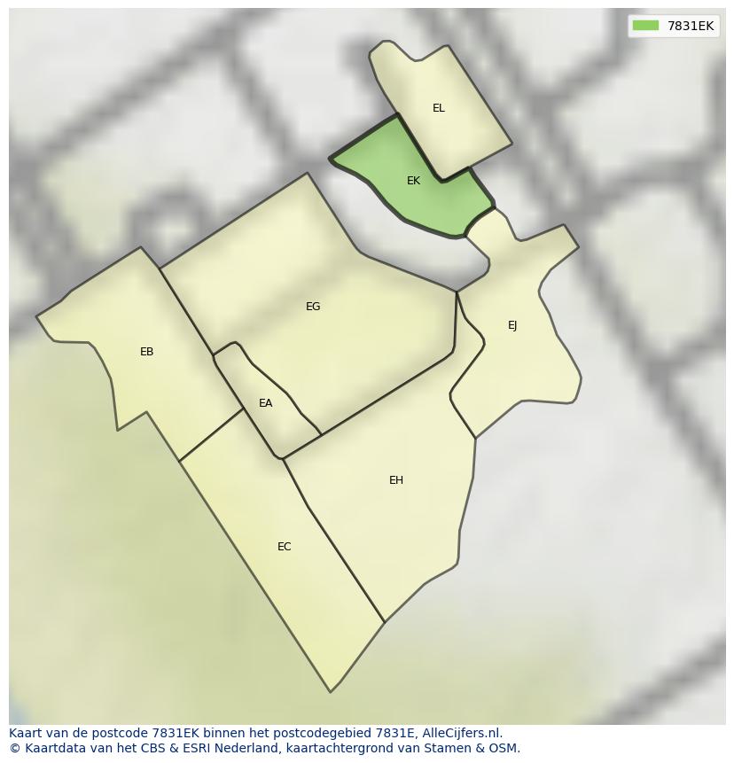 Afbeelding van het postcodegebied 7831 EK op de kaart.