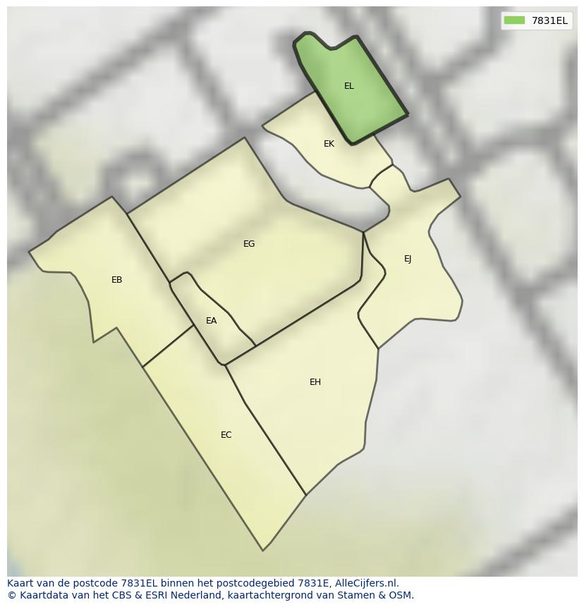 Afbeelding van het postcodegebied 7831 EL op de kaart.
