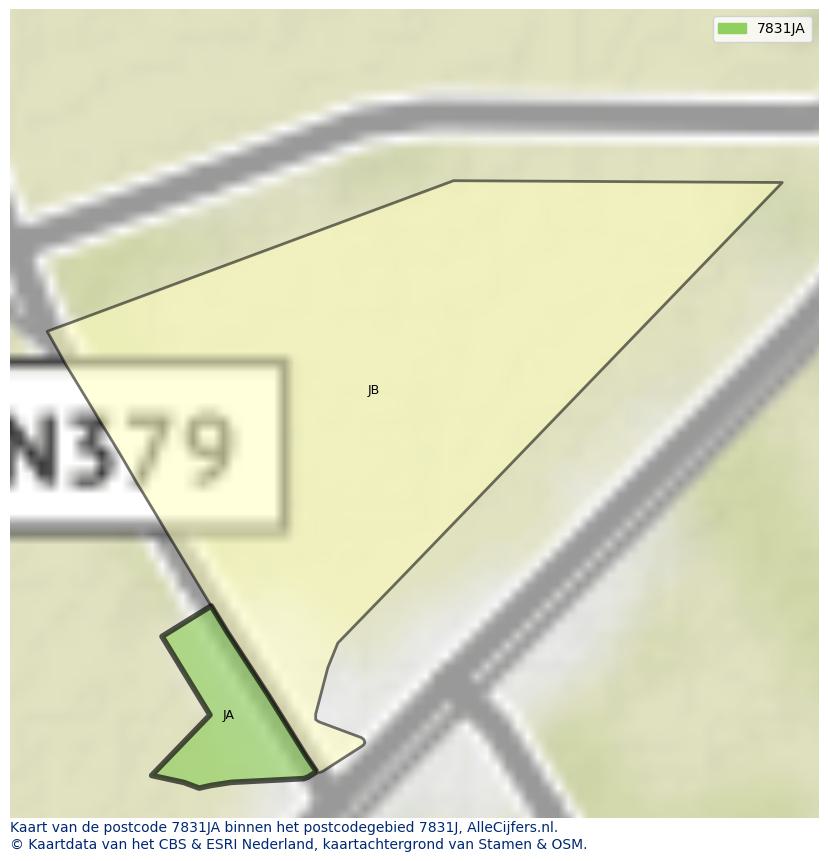 Afbeelding van het postcodegebied 7831 JA op de kaart.
