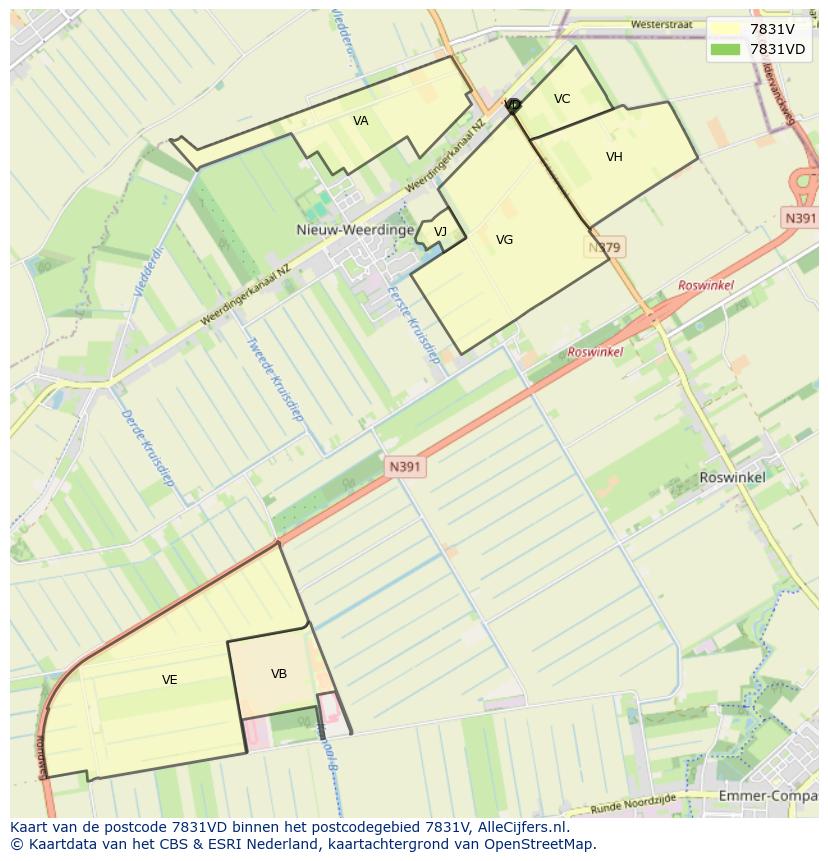 Afbeelding van het postcodegebied 7831 VD op de kaart.