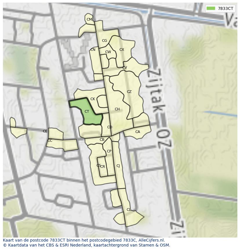 Afbeelding van het postcodegebied 7833 CT op de kaart.