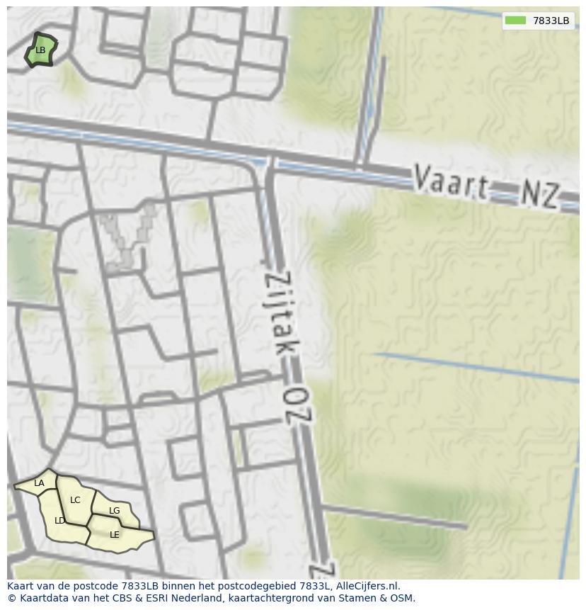 Afbeelding van het postcodegebied 7833 LB op de kaart.