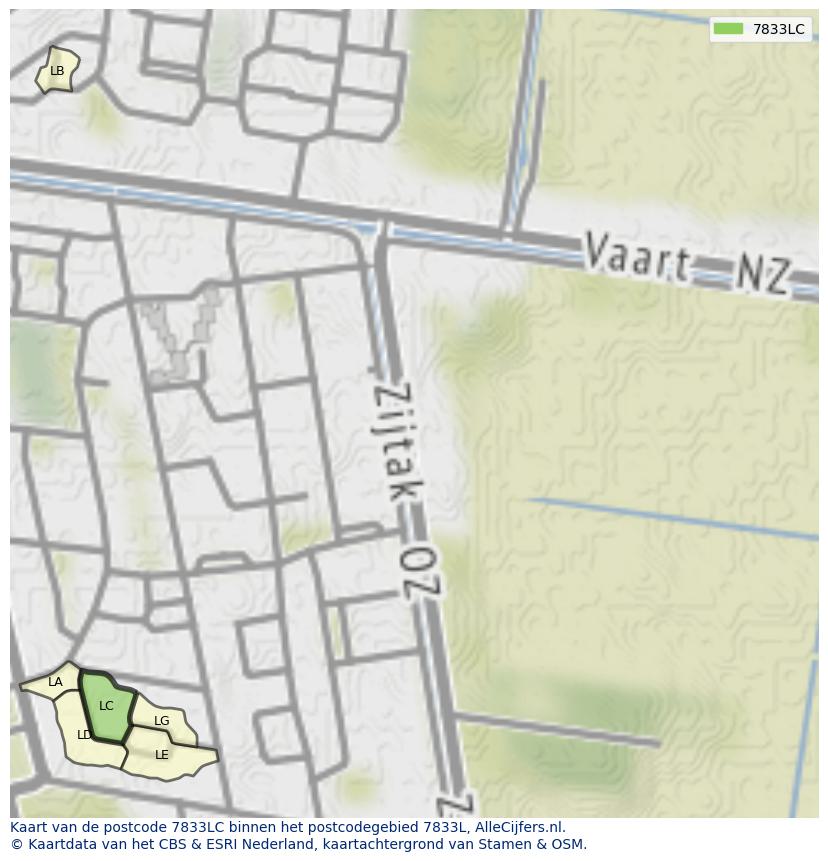 Afbeelding van het postcodegebied 7833 LC op de kaart.