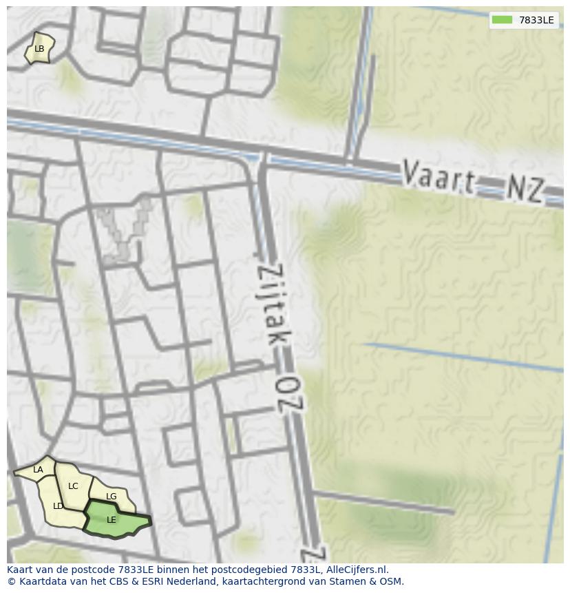 Afbeelding van het postcodegebied 7833 LE op de kaart.